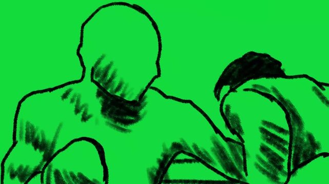 artistic hand-drawn sketch scribble style of boxing fighting animation isolated in 2 choice background color