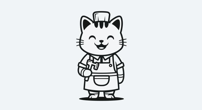 Chef cat cartoon illustration on white