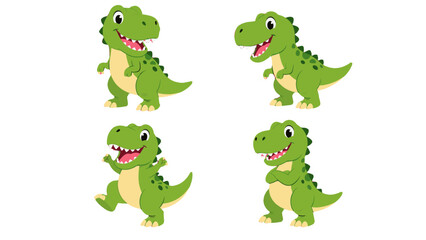 Set of cute green cartoon tyrannosaurus dinosaur characters © Mark