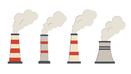 Cartoon factory chimneys and cooling tower with smoke © Mark