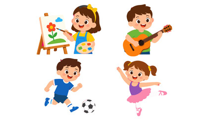 Fototapeta premium Cartoon children doing painting music soccer and ballet