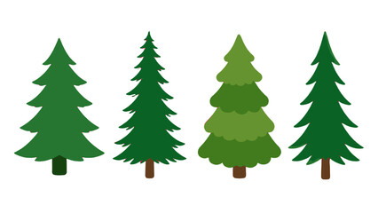 Fototapeta premium Set of green fir and pine tree vector silhouettes isolated