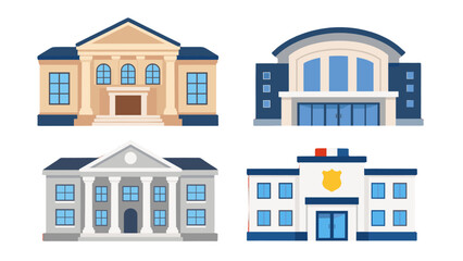 Naklejka premium Set of public building facades in flat vector style
