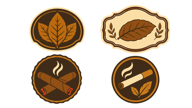 Vintage tobacco and cigar badge set with leaf and smoke icons