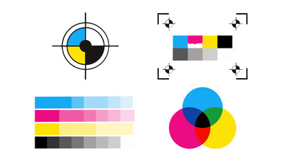 CMYK printing marks, color bars, and mixing diagram set © Mark