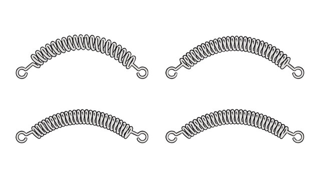 Set of curved coil spring line drawings on white background