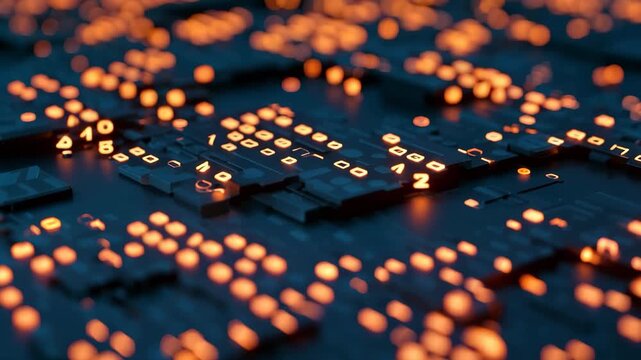Digital Data Flow Glowing Orange Dots, Abstract 