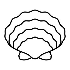 Minimalist outline icon of a classic scallop sea shell. Simple marine nature bivalve line drawing isolated on white background © Diana