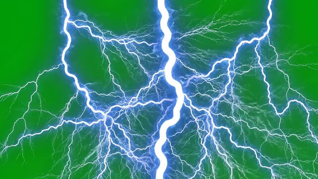 Vibrant Blue Lightning Strikes on a Lush Green Background.