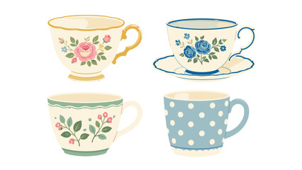 Set of vintage floral teacups and patterned ceramic mugs © Mark