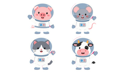 Cute pig, mouse, cat and cow astronauts cartoon set © Mark