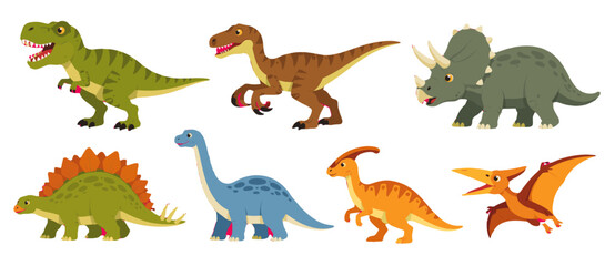 Cartoon dinosaur set with tyrannosaur, triceratops and pterosaur © Mark