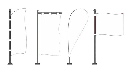 Set of blank waving flags and fabric banners on flagpoles © Mark