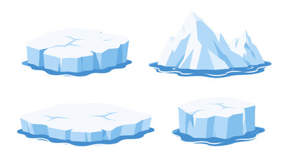 Set of floating ice floes and iceberg shapes in blue vector style © Mark