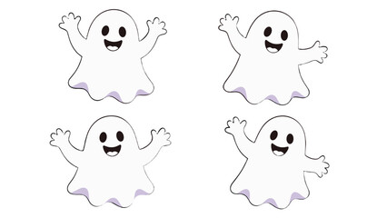Fototapeta premium Cute smiling ghost characters with raised arms illustration set