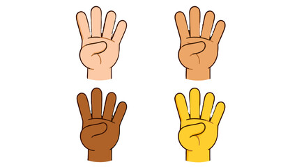 Obraz premium Cartoon hand gesture showing four raised fingers in skin tones