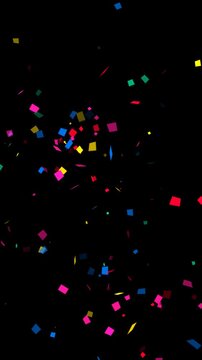 colorful confetti explosion isolated alpha channel loop animation, birthday party and anniversary and oppening celebration overlay vertical social media  motion design element