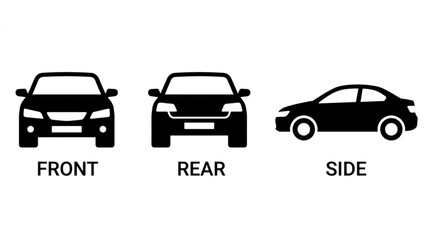 Fototapeta premium Black Car Silhouettes Showing Front Rear and Side Views.
