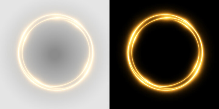 Golden circular glow ring png overlay with luminous radiant halo effect, on transparent background
