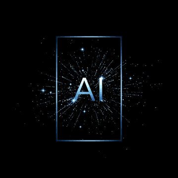 Artificial Intelligence AI logo with exploding digital particles.