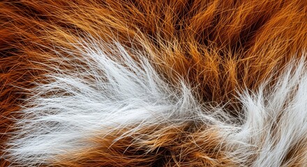 Fototapeta premium Macro Texture of Red and White Animal Fur, Close-up of Fox Hair Pattern for Background and Design