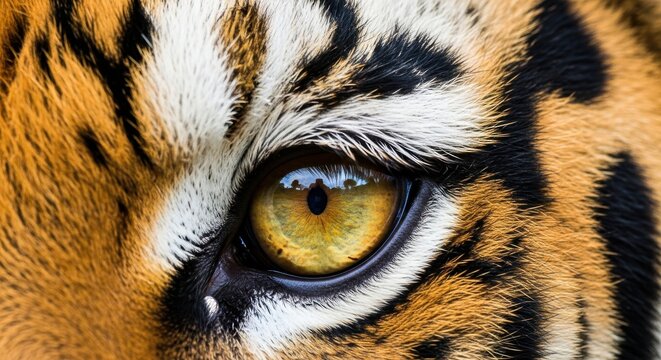 Extreme Close-up of a Majestic Tiger Eye with Intense Gaze and Detailed Fur Texture