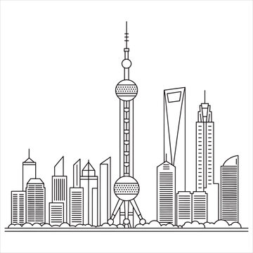 Iconic skyline of shanghai featuring the oriental pearl tower and bund skyscrapers