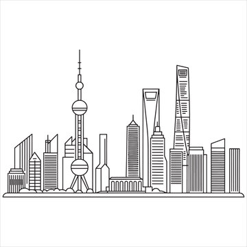 Skyline illustration of shanghai&rsquo;s iconic buildings and landmarks