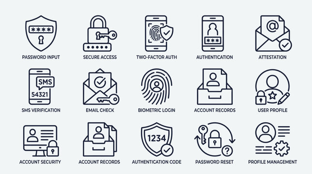 Digital Security and Authentication Icons Set.