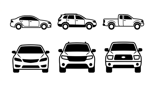Collection of Vehicle Silhouettes and Icons.