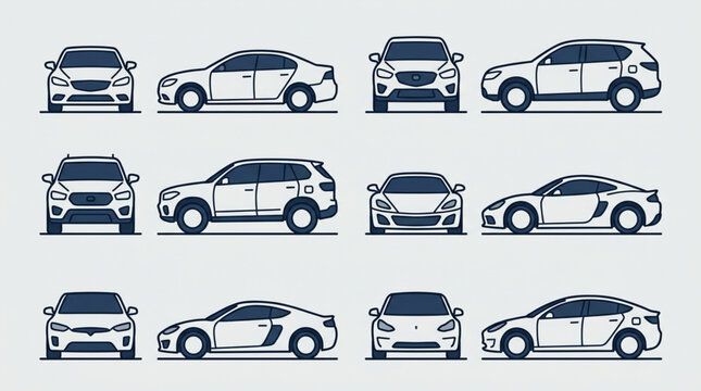 Collection of White Cars in Different Views and Types.
