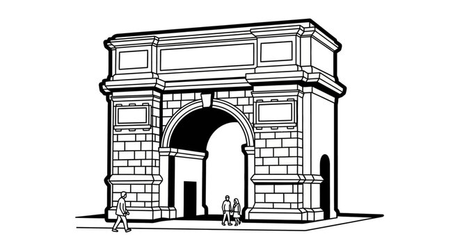 Illustrated historic triumphal arch with detailed stonework design.