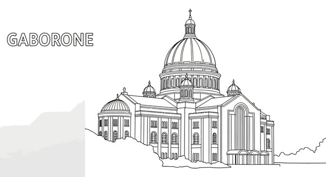 Detailed Line Drawing of Historic Dome Building in Gaborone.