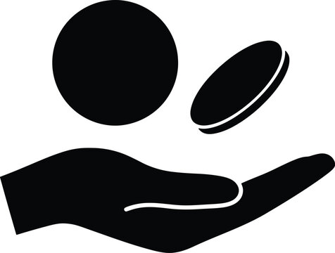 Silhouette of hand dropping coins for finance and donation concept in web design