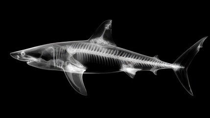 Fototapeta premium X-ray image of a shark skeleton with detailed internal anatomy for marine science and ocean biology research