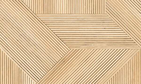 Geometric wood panel texture with linear slats, light oak timber wall cladding, modern architectural wooden surface for interior design and decor