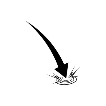 Black arrow hitting surface with circular ripple effect.