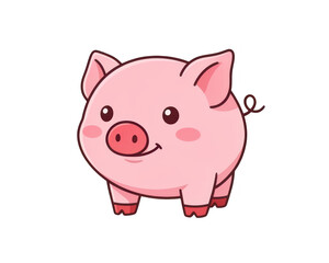 Fototapeta premium Cute Cartoon Pig Smiling Vector Illustration Isolated on Transparent Background