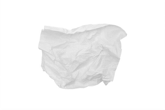 Crumpled white tissue paper or napkin isolated On Transparent Background, wrinkled texture, minimal composition with copy space.