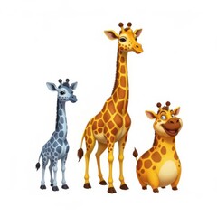 Obraz premium Three cute cartoon giraffes standing together in a group