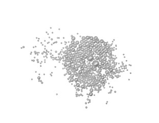 Naklejka premium A detailed image of numerous silver pearls scattered in a circular cluster in various sizes, scattered across a pure white surface, showcasing a range of reflective spheres On Transparent Background.