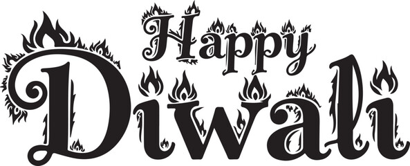Diwali, Happy Diwali, Festival Greeting, Black Text isolated PNG with Transparent Background © 2025