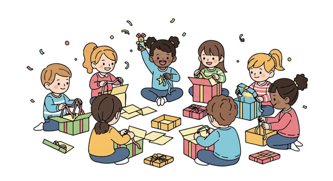 Group of diverse children sharing a coloring activity in a classroom setting.
