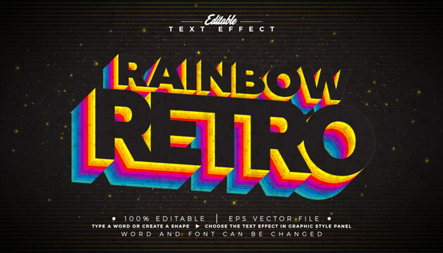 Rainbow Retro Editable Text Effect Graphic Style with Colorful Vintage Typography Lettering on Dark Background. Premium Scalable Mockup Illustration Template for Greeting Card, Party Flyer, Sale