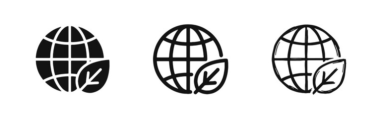 Obraz premium Eco Friendly Globe with Leaf Icon Set for Ecology and Sustainable Environment Concepts