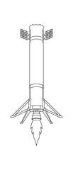 Obraz premium Landing rocket booster icon. reusable rocket, booster stage, engines, landing legs, grid fins, thrust and descent. flat vector illustration isolated on white background.