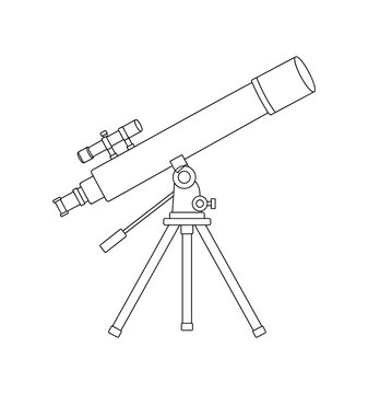Telescope icon. astronomical instrument, observatory, stargazing, optics, eyepiece, tripod, skywatching. line vector illustration.