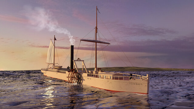 The Clermont ship, the first operational steamship