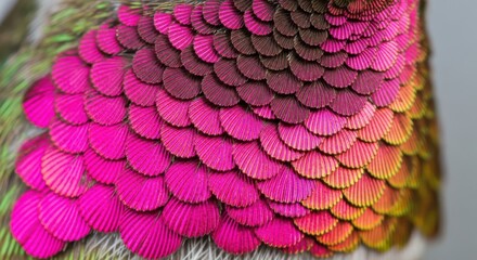 Fototapeta premium Macro Close-up of Iridescent Pink and Magenta Hummingbird Feathers with Golden Highlights