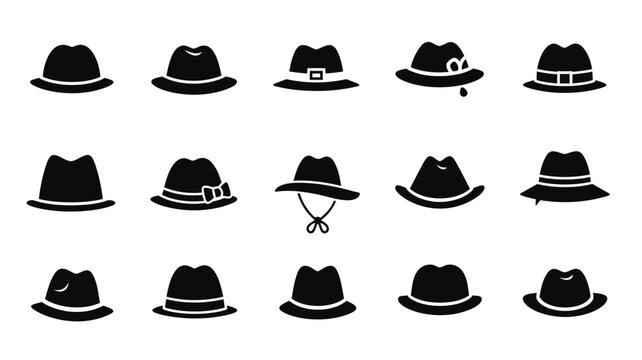 Collection Of Various Fedora Hats In Black Silhouette